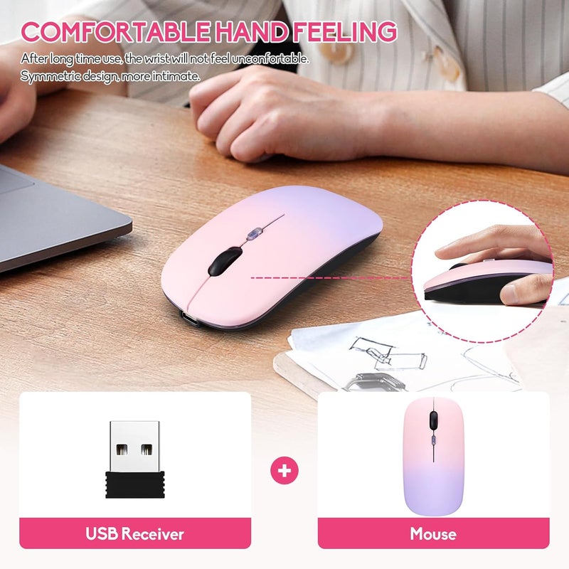 Guiheng Wireless Bluetooth Mouse,LED Dual Mode Rechargeable Silent Slim Laptop Mouse,Portable(BT5.2+USB Receiver) Dual Mode Computer Mice,for Laptop,Desktop Computer,ipad Tablet,Phone,TV (Pinkish purple) - Image 3